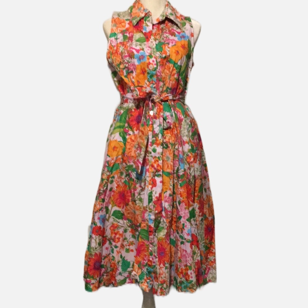 CHADWICKS Women's Floral Dress button down pink and flowers flare SIZE 14